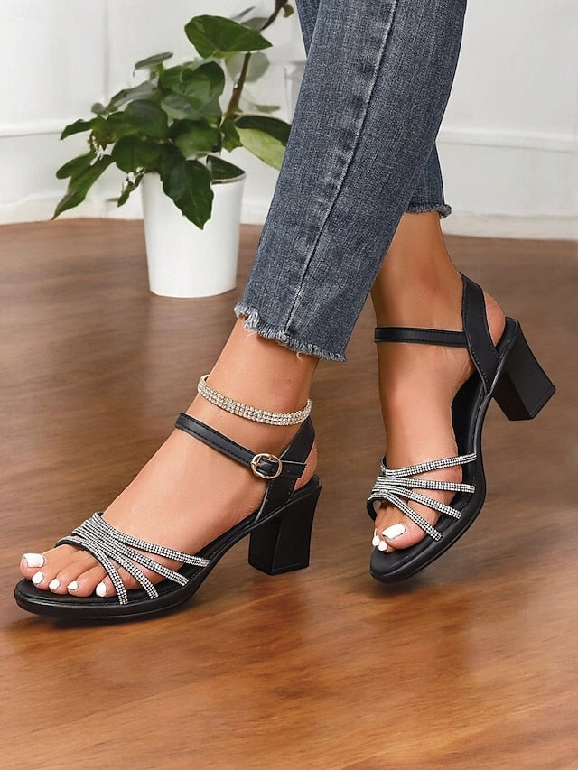 Concept Sandals Sandals - Heel Black with Rhinestones Strappy Comfortable Block