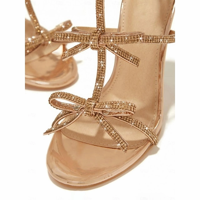 Sandals Stiletto Gold Bow  Sparkly Strappy Knot Women's Socks On Sandals