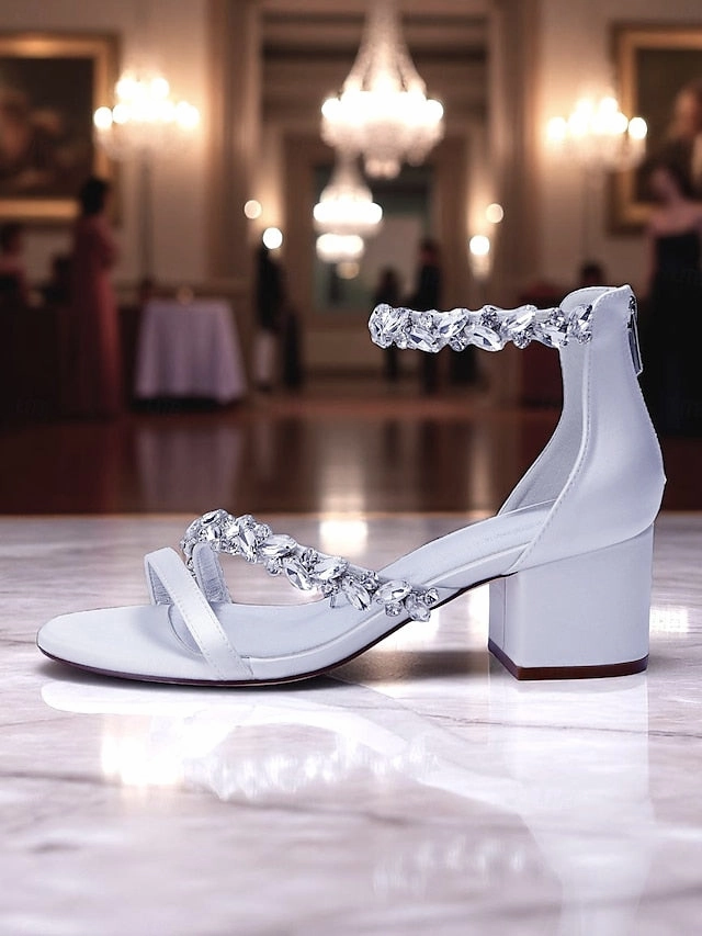 Satin Heel Block Sandals - Purple Women's Crystal