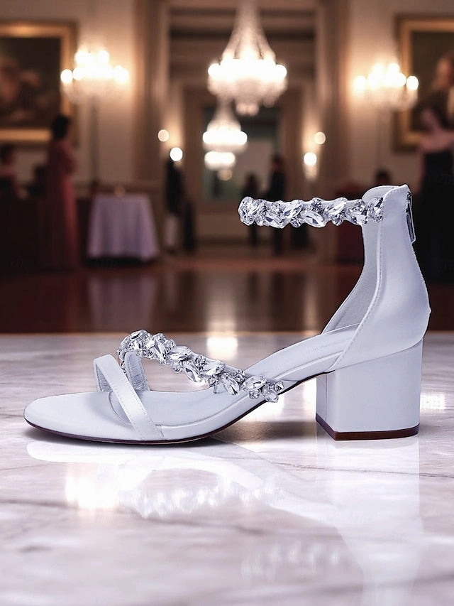 Satin Heel Block Sandals - Purple Women's Crystal