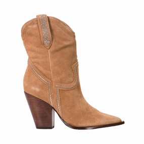 Schutz Women's Brown Woody Suede Western Boot Snapping Turtle Boots