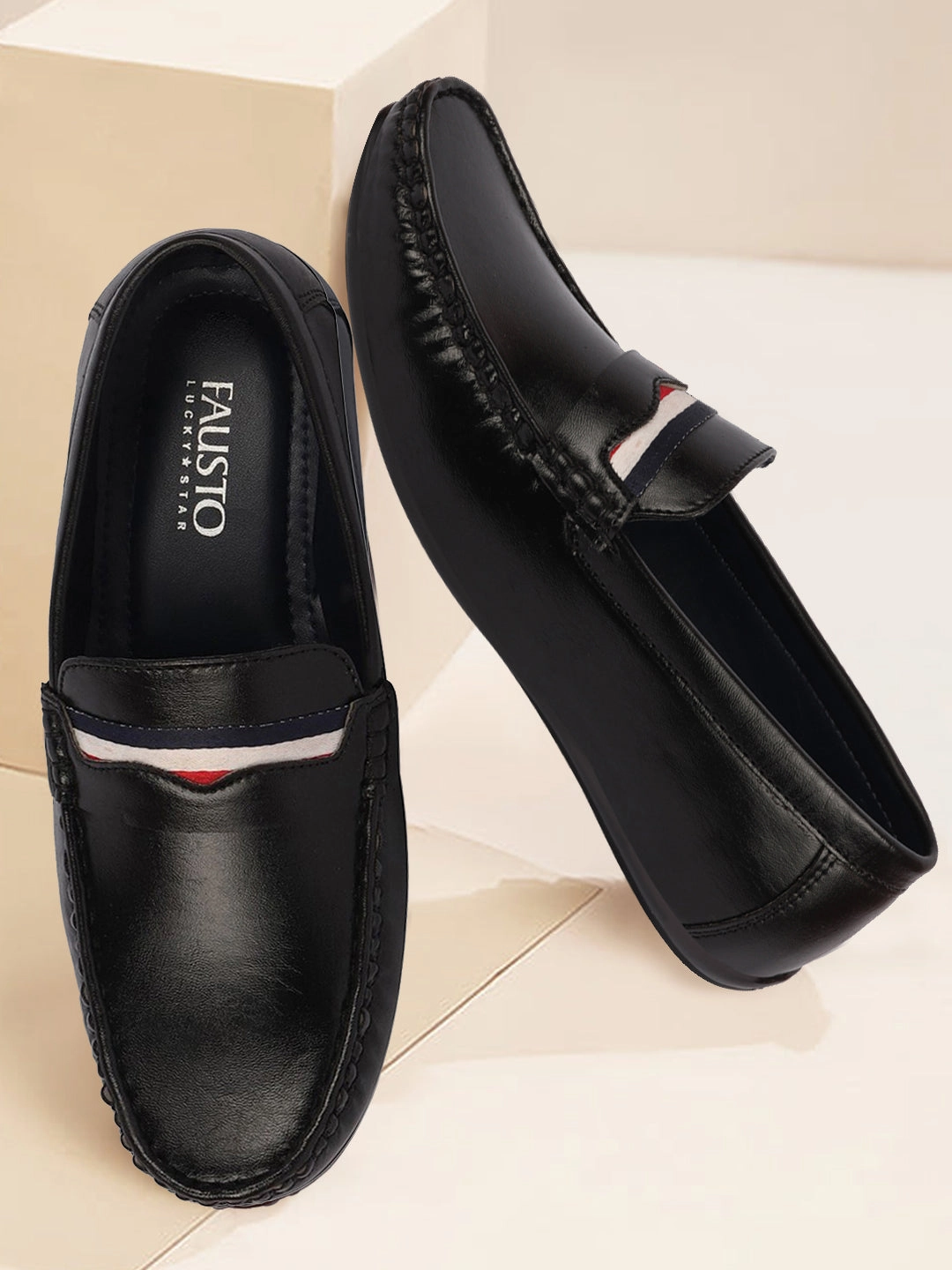Casual Comfortable Basics Men Black Colored Stripe Design Casual Slip On Loafers and Moccasin Shoes