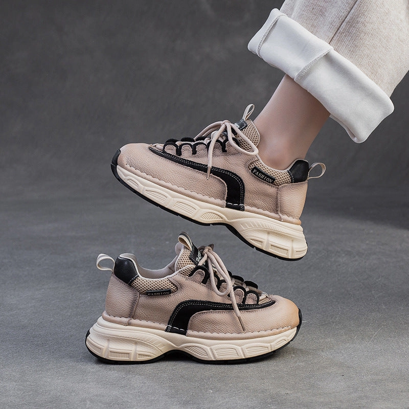 Women Fashion Quilted Leather Thick Soled Casual Sneakers Best Stability Sneakers