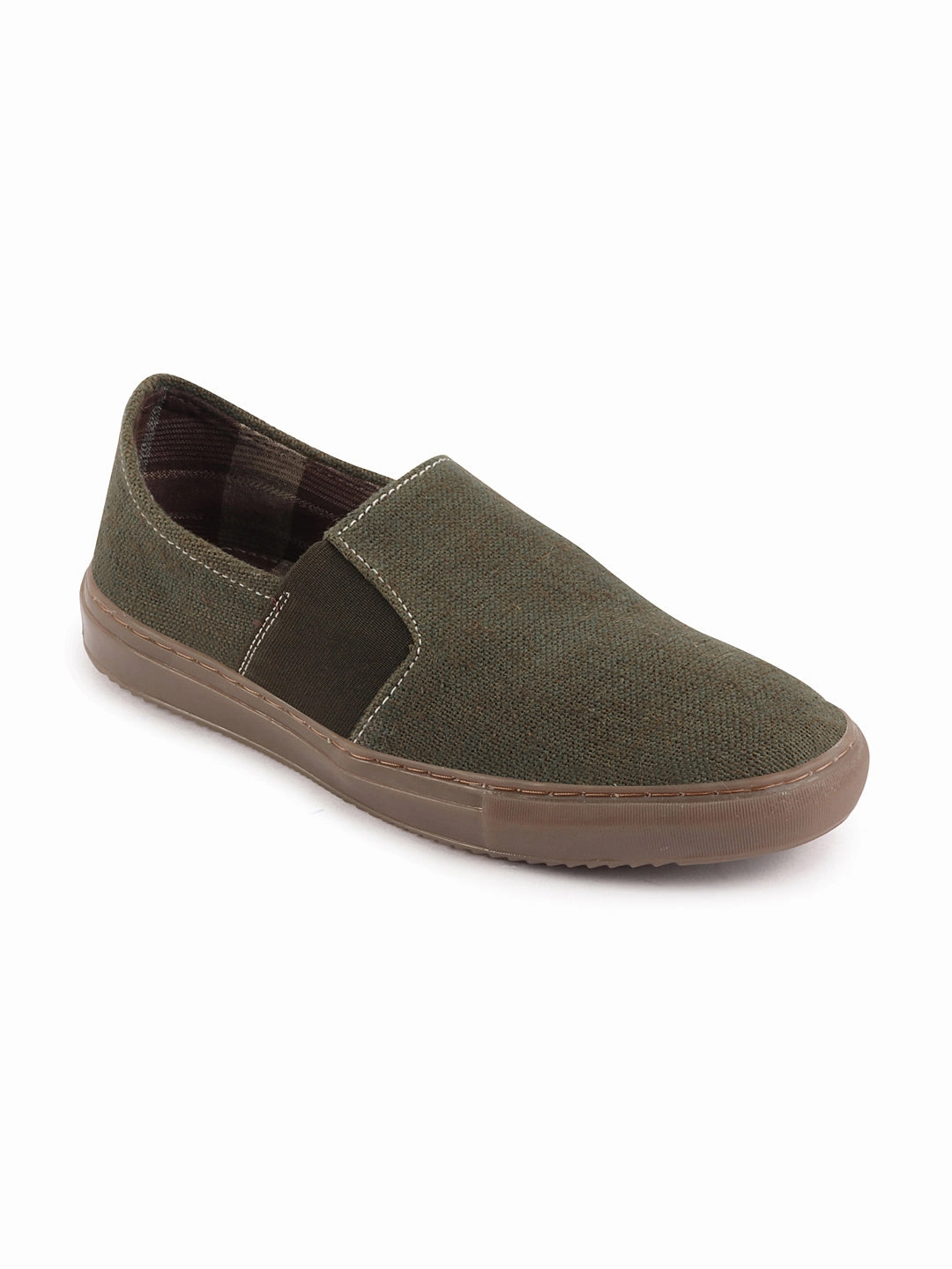 Low Heel Casual Shoes Men Olive Colorblocked Classic Jute/Fabric Slip On Canvas Sneaker Slip On Casual Shoes