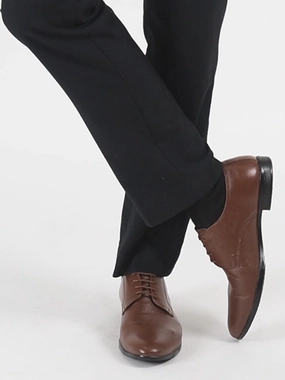 Men Tan Formal Office Textured Design Stitched Genuine Leather Lace Up Shoes Hiking Shoes Characteristics