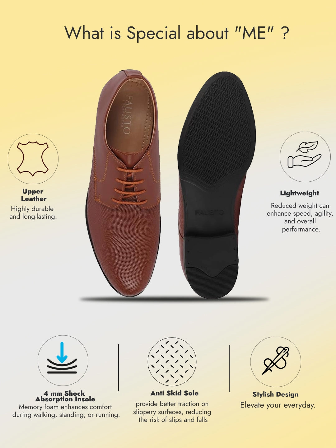 Men Tan Formal Office Textured Design Stitched Genuine Leather Lace Up Shoes Terrex Free Hiker C.rdy Hiking