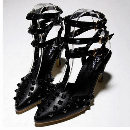 High Heels With Straps Sexy Rivets High Heels Pointed Toe