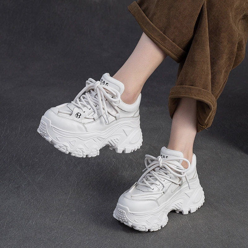 Zoom Air Sneakers Women's Retro Plain Leather Chunky Platform Sneakers