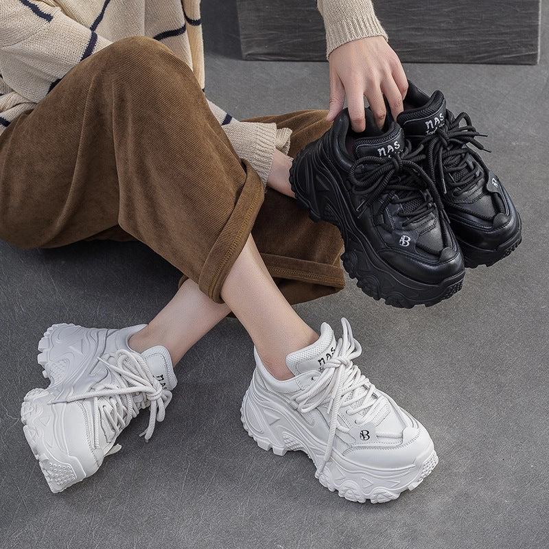 West Sneakers Women's Retro Plain Leather Chunky Platform Sneakers