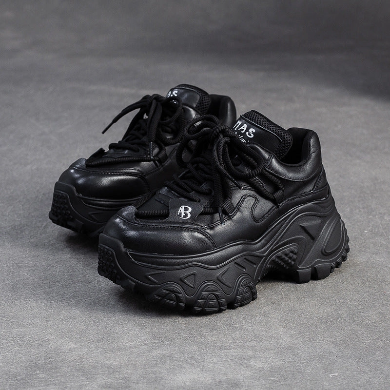 Women's Retro Plain Leather Chunky Platform Sneakers Zegna Sneakers