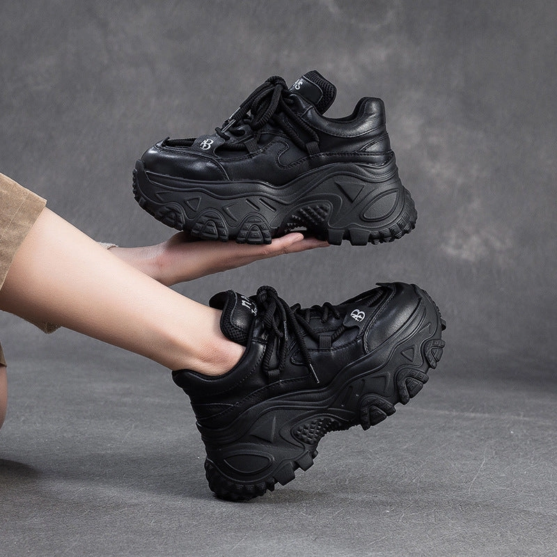 Women's Retro Plain Leather Chunky Platform Sneakers Designer Sneakers Under $300