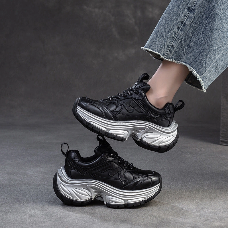 Women Vintage Casual Leather Chunky Platform Sneakers Hoverboard Sneakers