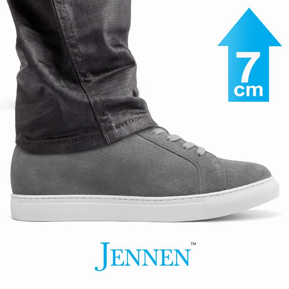 Mr. Banksy Grey 7cm | 2.8 inches Taller Suede Sneakers with Lifts for Men Rockfish Weatherwear Ballet Sneakers