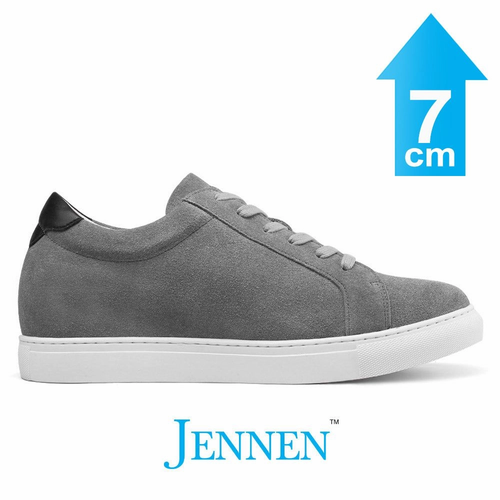 Mr. Banksy Grey 7cm | 2.8 inches Taller Suede Sneakers with Lifts for Men Size 18 Sneakers
