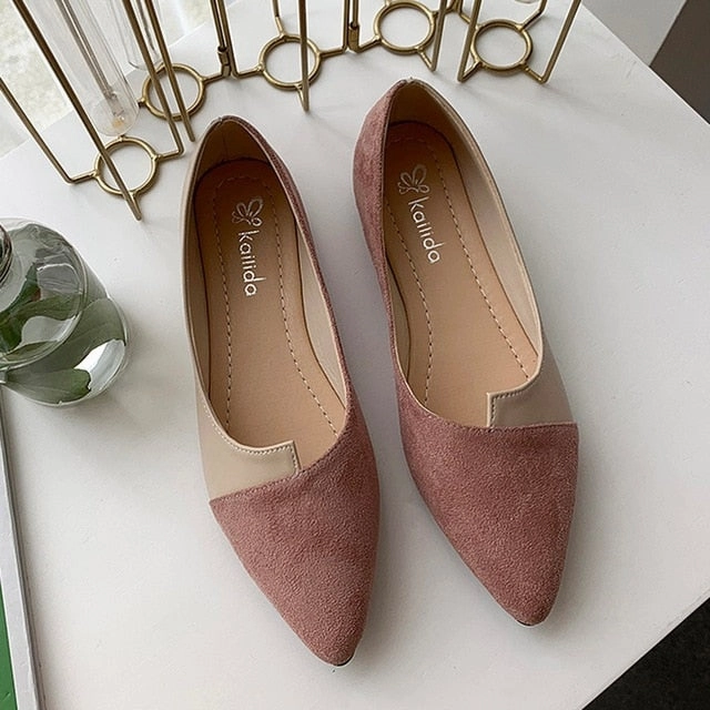 Harris Tweed Slippers shoes woman Summer New Fashion Women Splice Color Flats Fashion Pointed Toe Ballerina Ballet Flat Slip On casual shoes