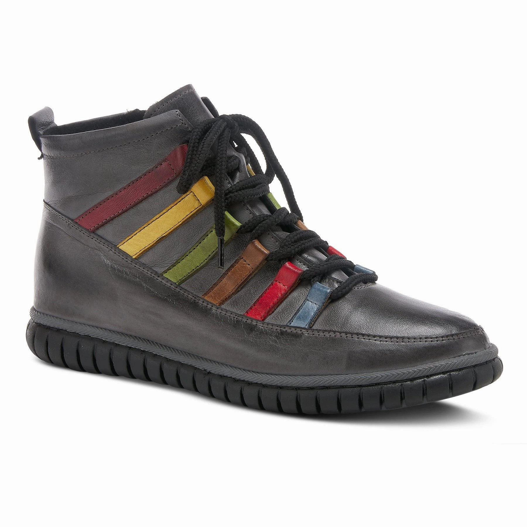 Spring Step Women's Mambo - Dark Grey Multi Square Toe Ankle Low Heel