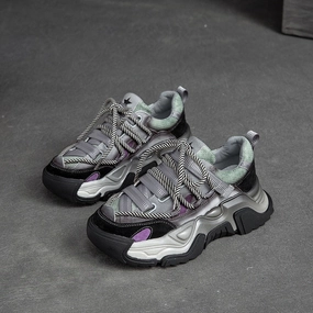 Women Retro Patchwork Leather Platform Dad Sneakers Asics Volleyball Sneakers