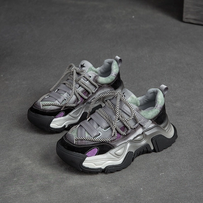 Best Work Sneakers Women Retro Patchwork Leather Platform Dad Sneakers