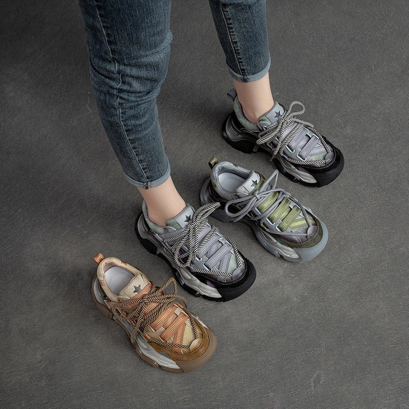 Nurse Mates Sneakers Women Retro Patchwork Leather Platform Dad Sneakers