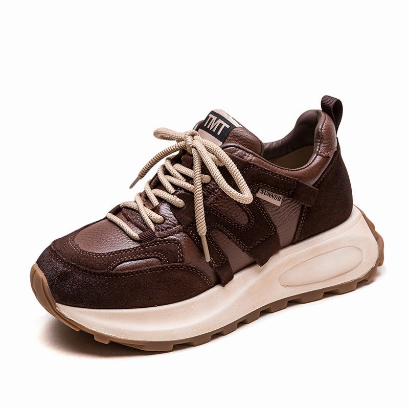 Jjill Sneakers Women Retro Patchwork Leather Thick Soled Sneakers