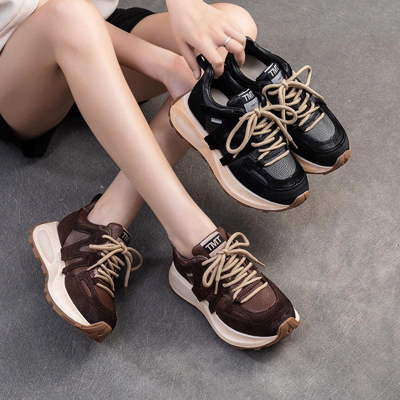 Roav V1 Sneakers Women Retro Patchwork Leather Thick Soled Sneakers