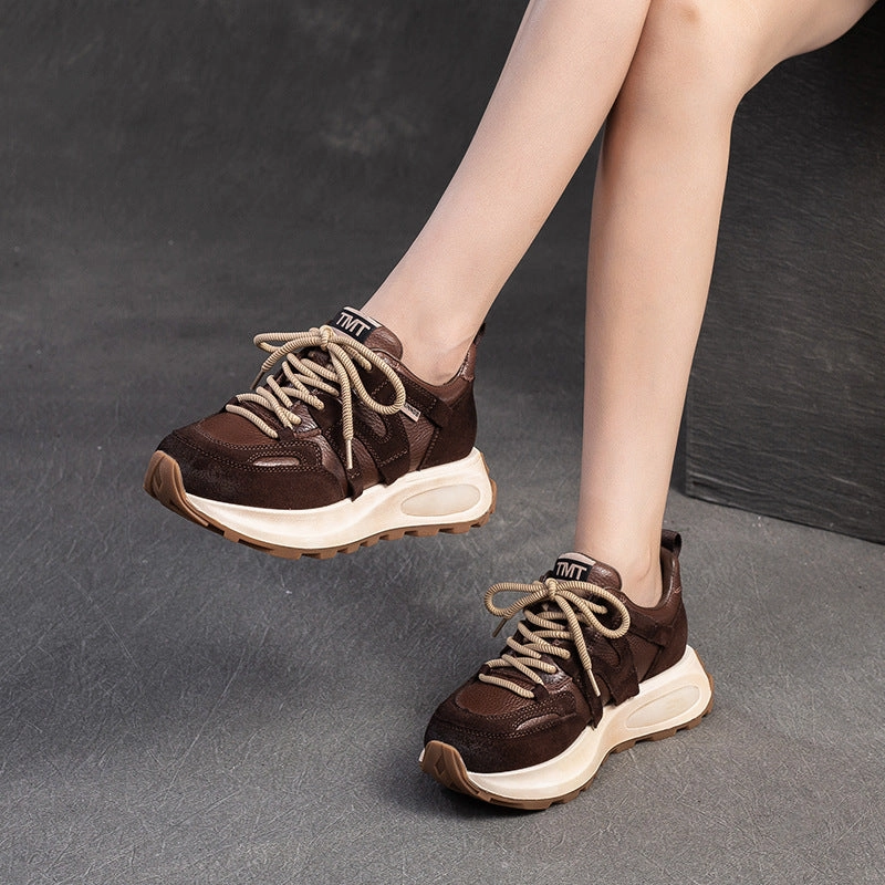 Women Retro Patchwork Leather Thick Soled Sneakers Dc Skateboard Sneakers