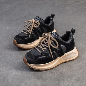 Leopard Print Shoes Sneakers Women Retro Patchwork Leather Thick Soled Sneakers