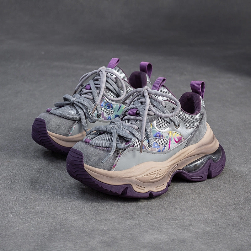 Women's Fashion Color-Blocked Breathable Platform Sneakers Best Cleaner For Sneakers