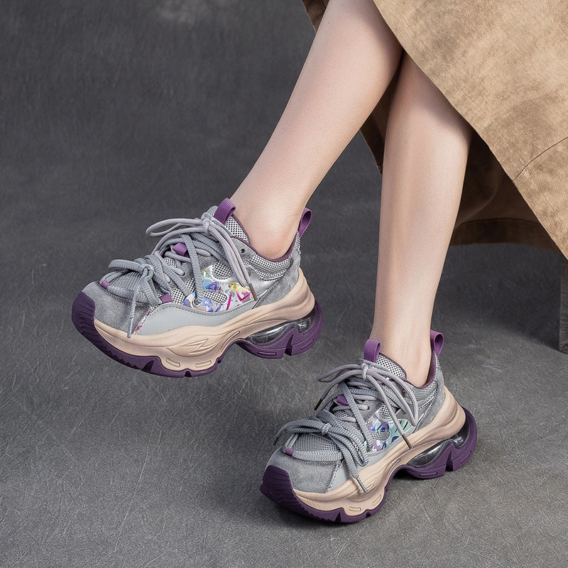 Women's Fashion Color-Blocked Breathable Platform Sneakers Pastry Sneakers