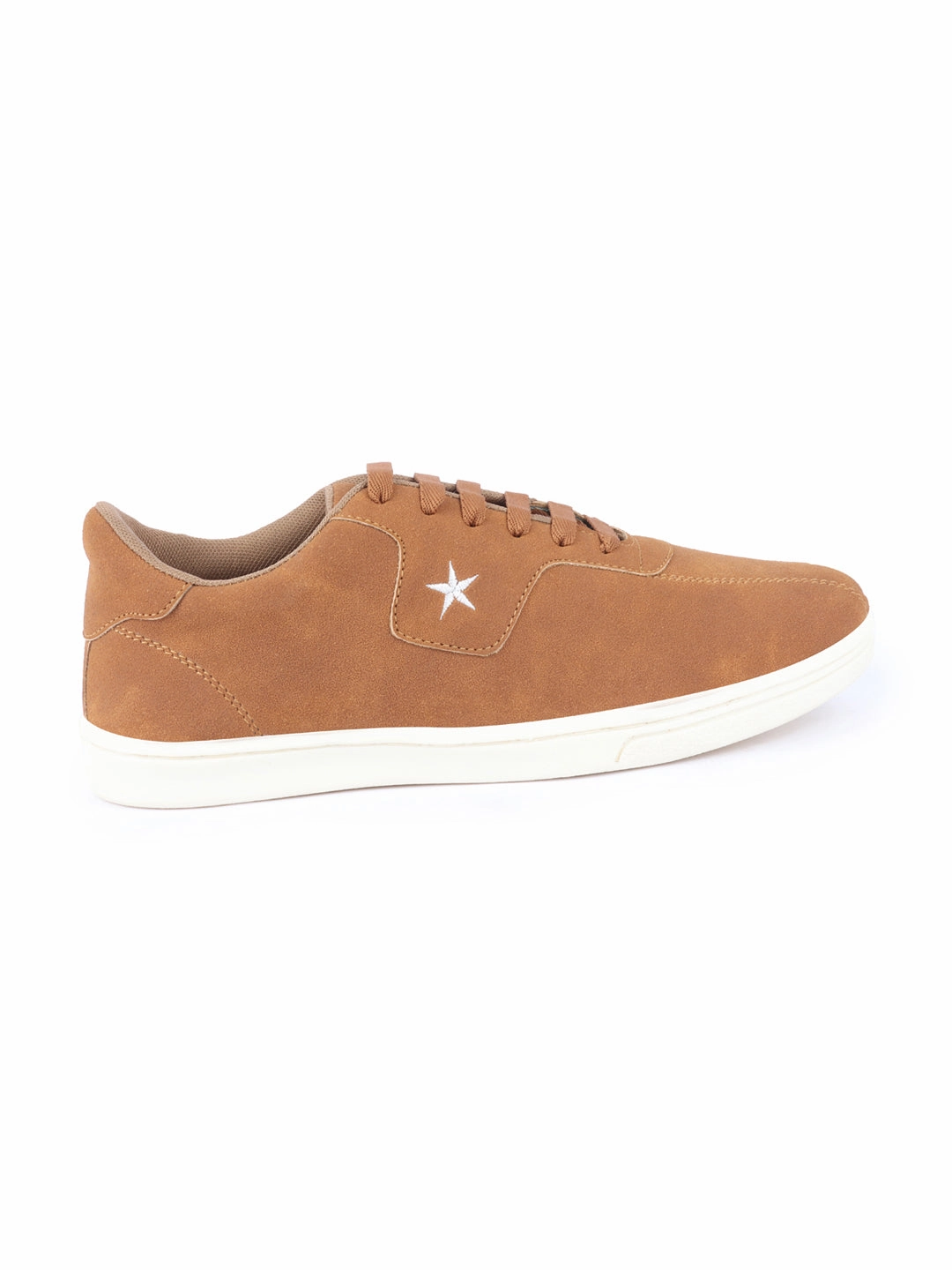 Men Tan Classic Embroidery Star Upper Soft Suede Leather Lace Up Sneakers Shoes Formal But Casual Shoes