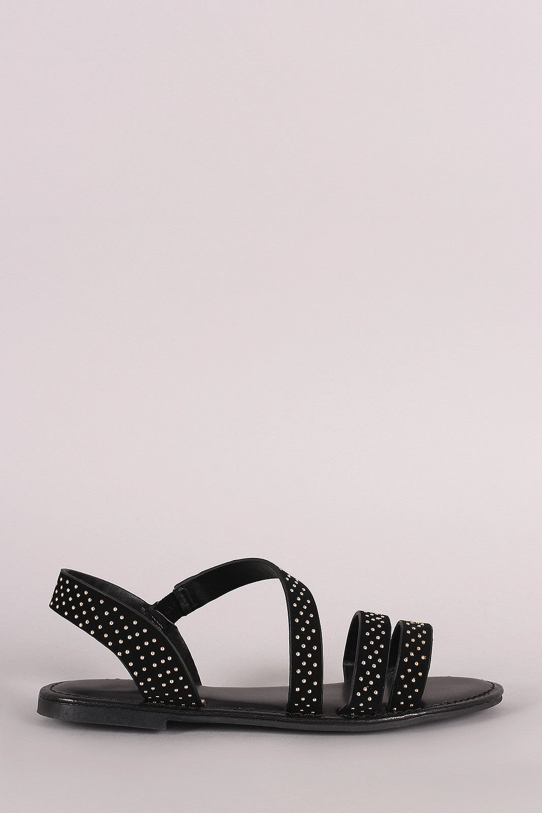 Flat Sole Shoes Benefits Bamboo Nubuck Studded Asymmetrical Strappy Flat Sandal