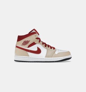 Casual Running Shoes Air Jordan 1 Mid Light Curry Cardinal Mens Lifestyle Shoe - Beige/Red