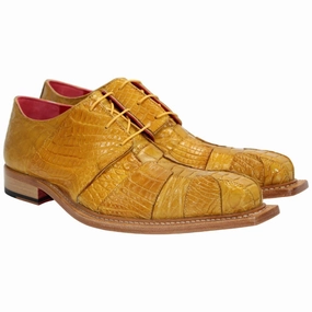 Vintage Dress Shoes Genuine Alligator & Lizard Skin KINGSTON Yellow Trendy Derby Shoes by Fennix of Italy