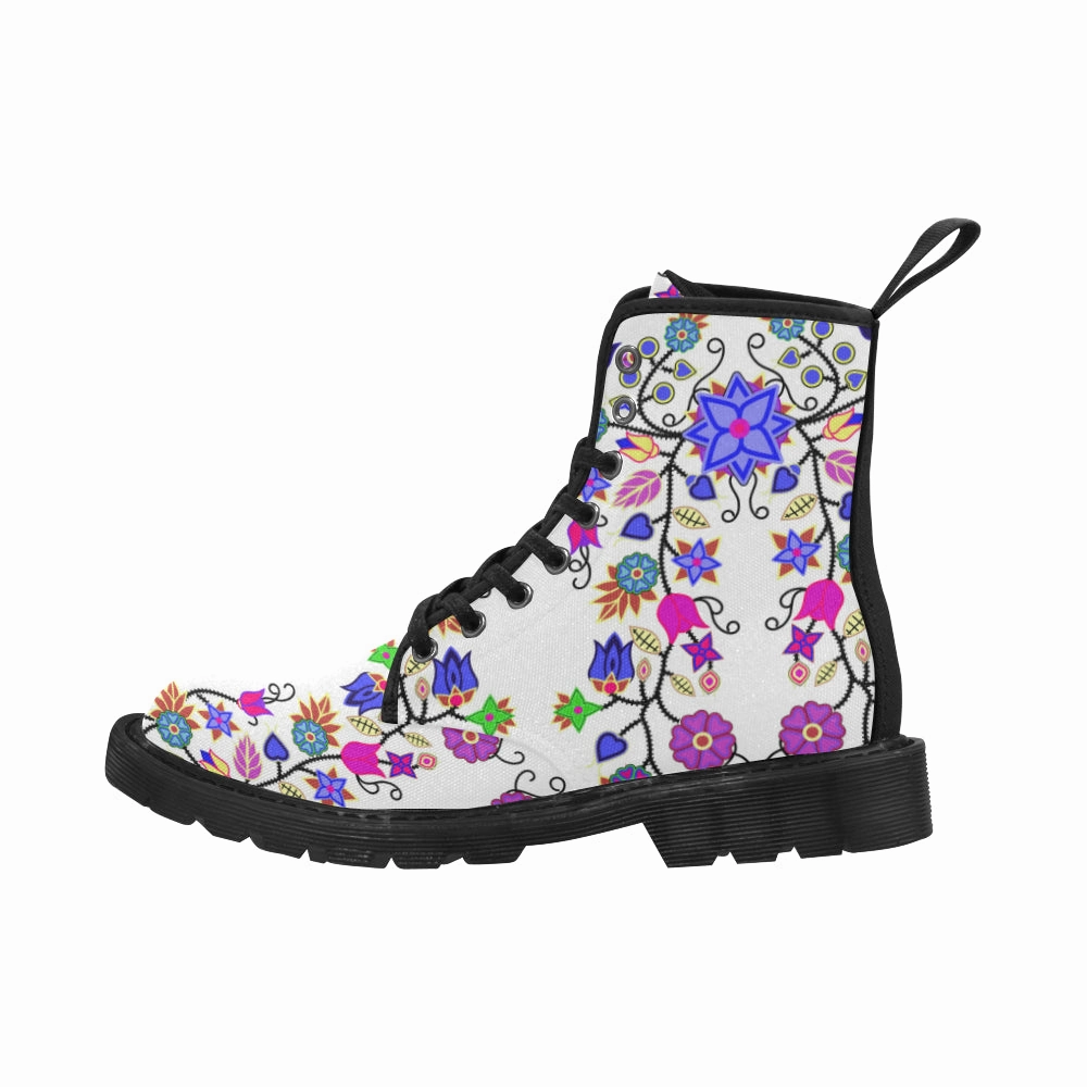 Floral Beadwork Seven Clans White Boots for Women (Black) Martens Motorcycle Boots