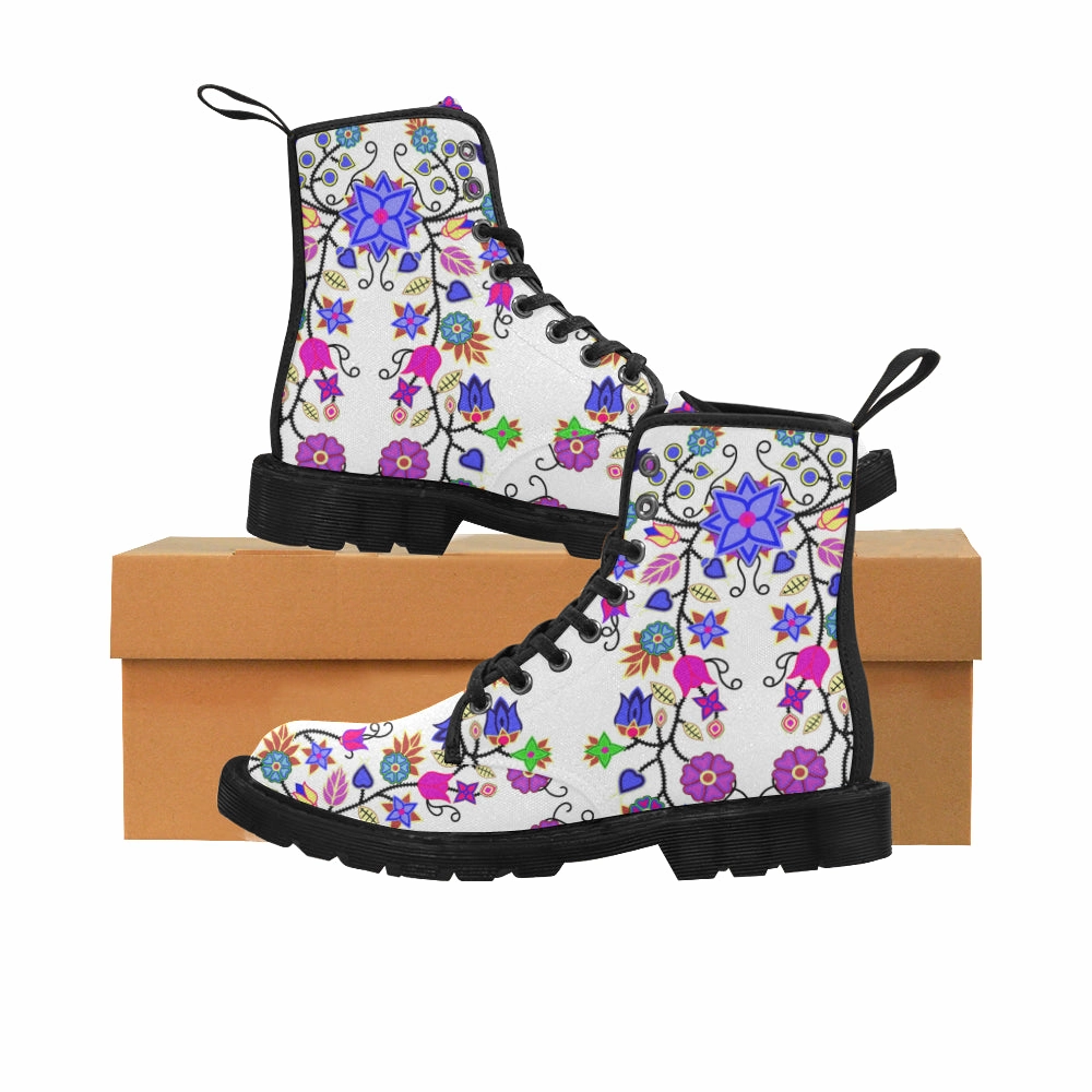 Bling Bling Cowboy Boots Floral Beadwork Seven Clans White Boots for Women (Black)