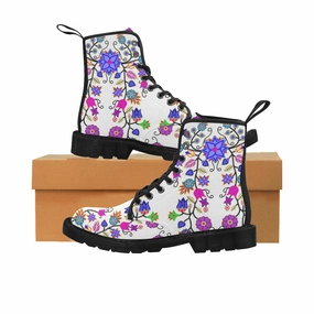 Floral Beadwork Seven Clans White Boots for Women (Black) Low Cut Cowgirl Boots