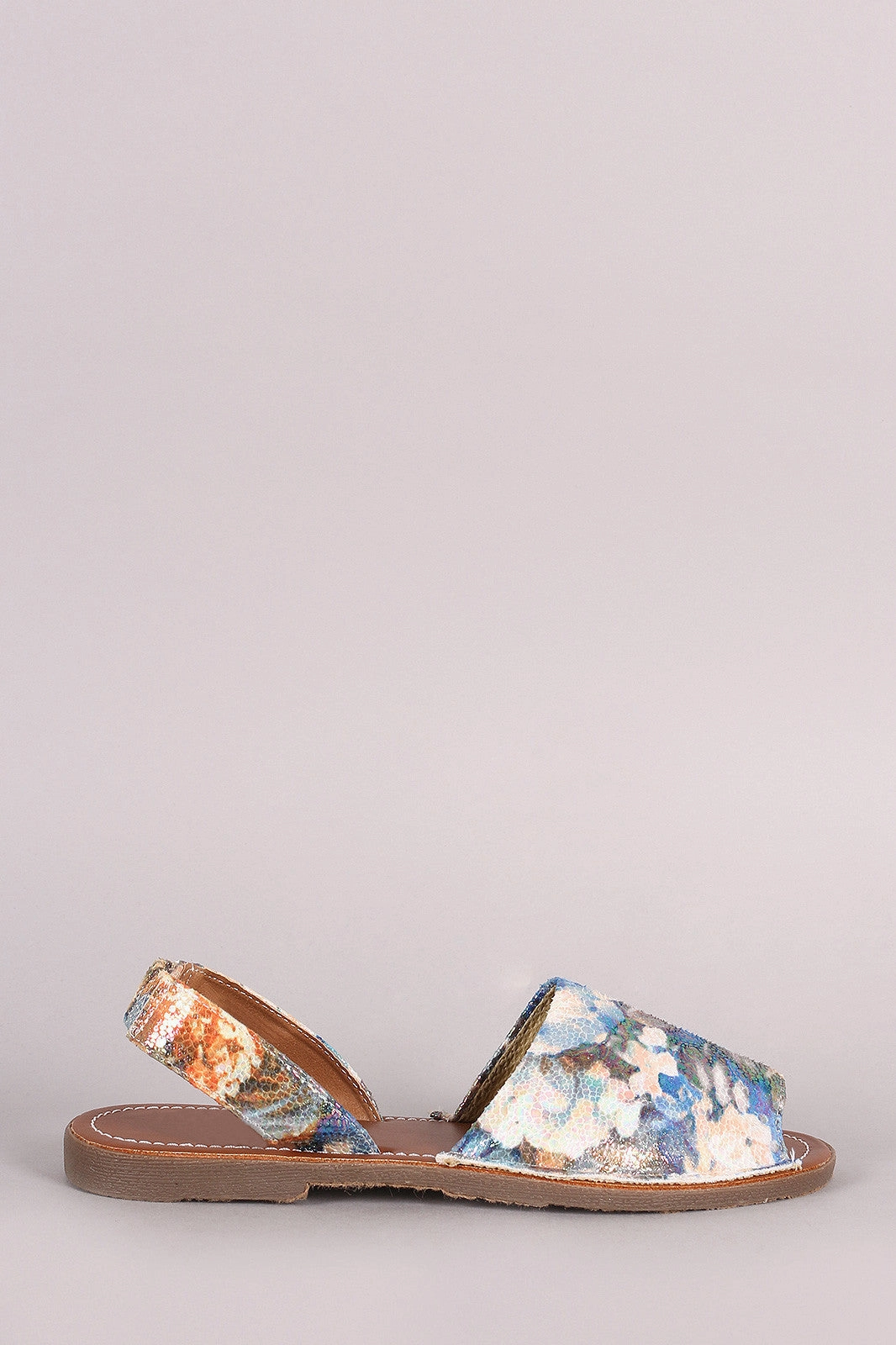 Shoe Flat Feet Snake Floral Print Slingback Flat Sandal