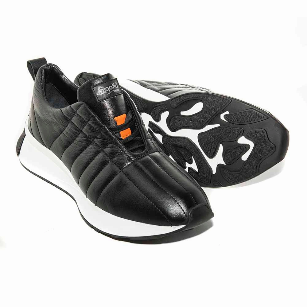SIGOTTO UOMO Black Quilted Fashion Italian Soft Leather Sneaker Vegan Sneakers