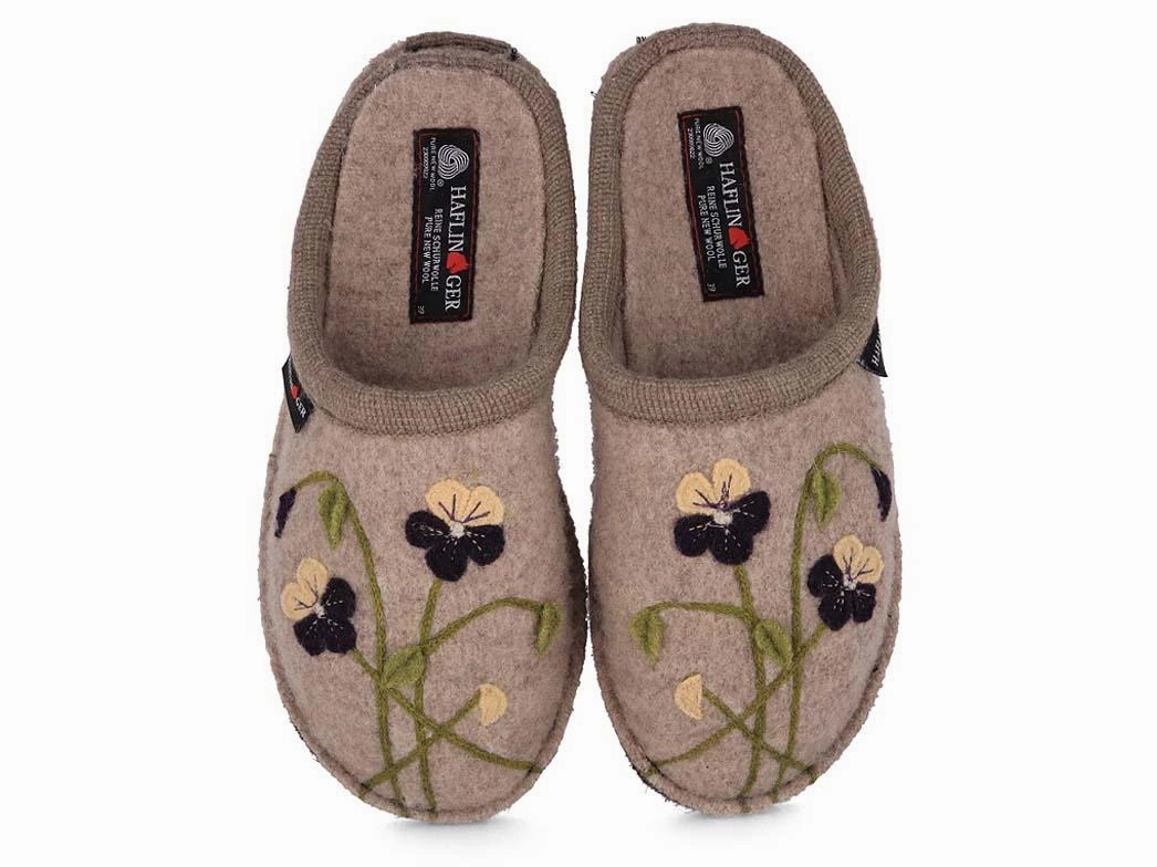 HAFLINGER Women Boiled Wool Slippers 'Flair Viola', beige Satin Slippers Nail Polish