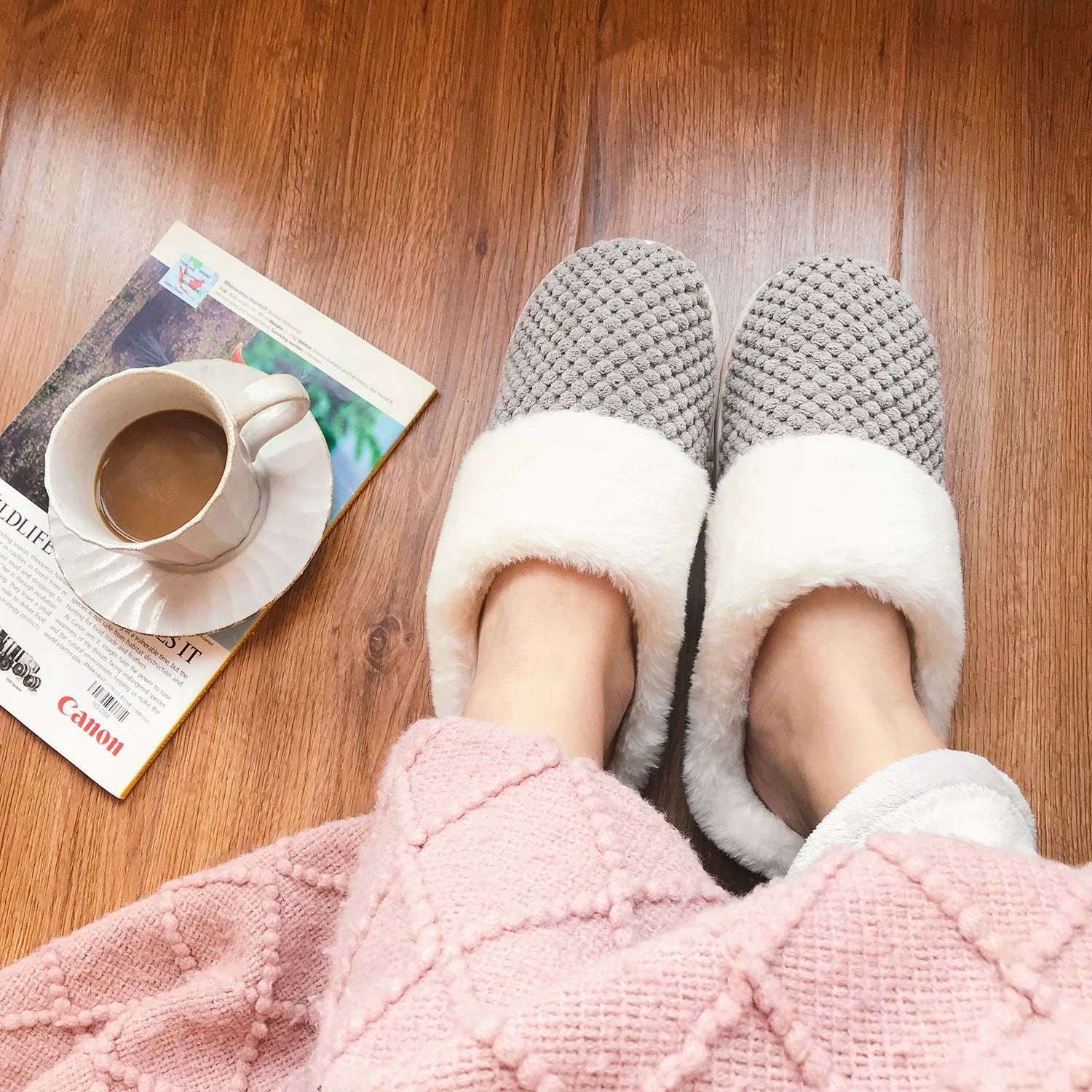 VONMAY Women's Slippers House Shoes Fleece Fuzzy Plush Lining Comfort Memory Foam Slip On Clog Coral Indoor/Outdoor Falls Creek Slippers