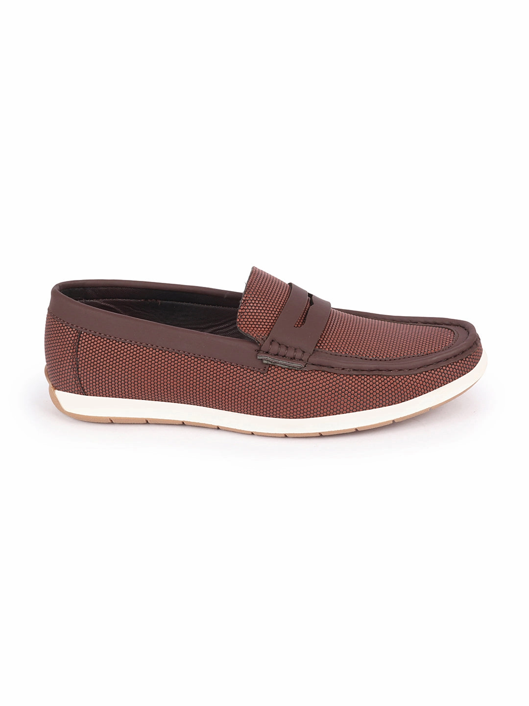 Men Brown Textured Design Casual Slip On Loafer Boat Shoes Green Casual Shoe