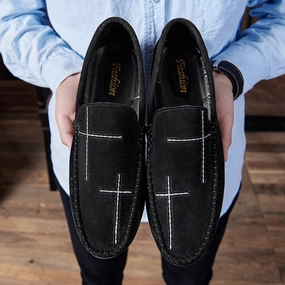 Flat Deadlift Shoes Spring Summer NEW Men's Loafers Comfortable Flat Casual Shoes Men Breathable Slip-On Soft Leather Driving Shoes Moccasins