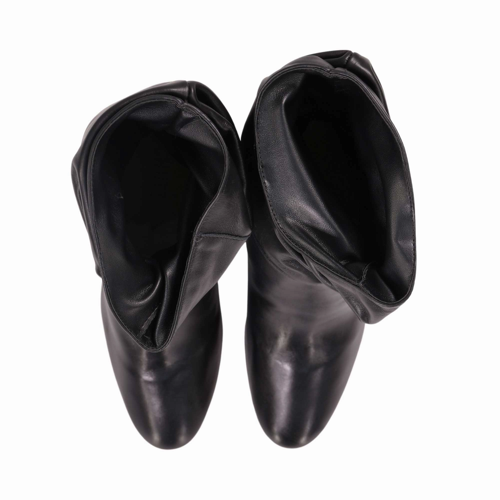 Hey Dude Bradley Boots Schutz Women's Black Heel Mid-Calf Wrinkled Leather Boot