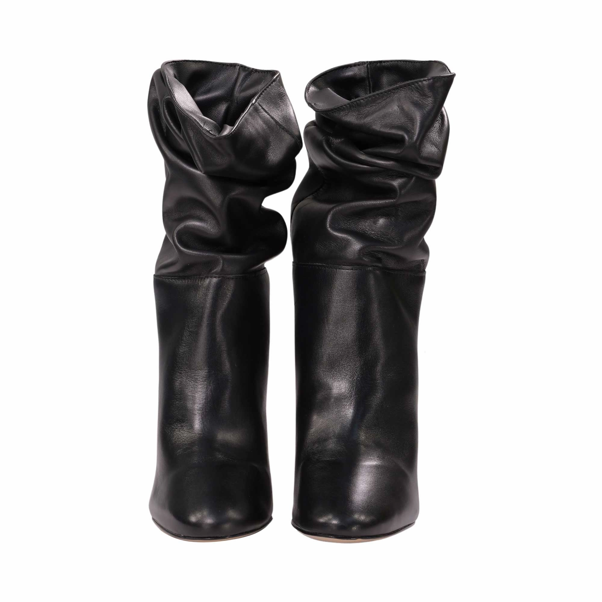 Knee Boots Leather Schutz Women's Black Heel Mid-Calf Wrinkled Leather Boot