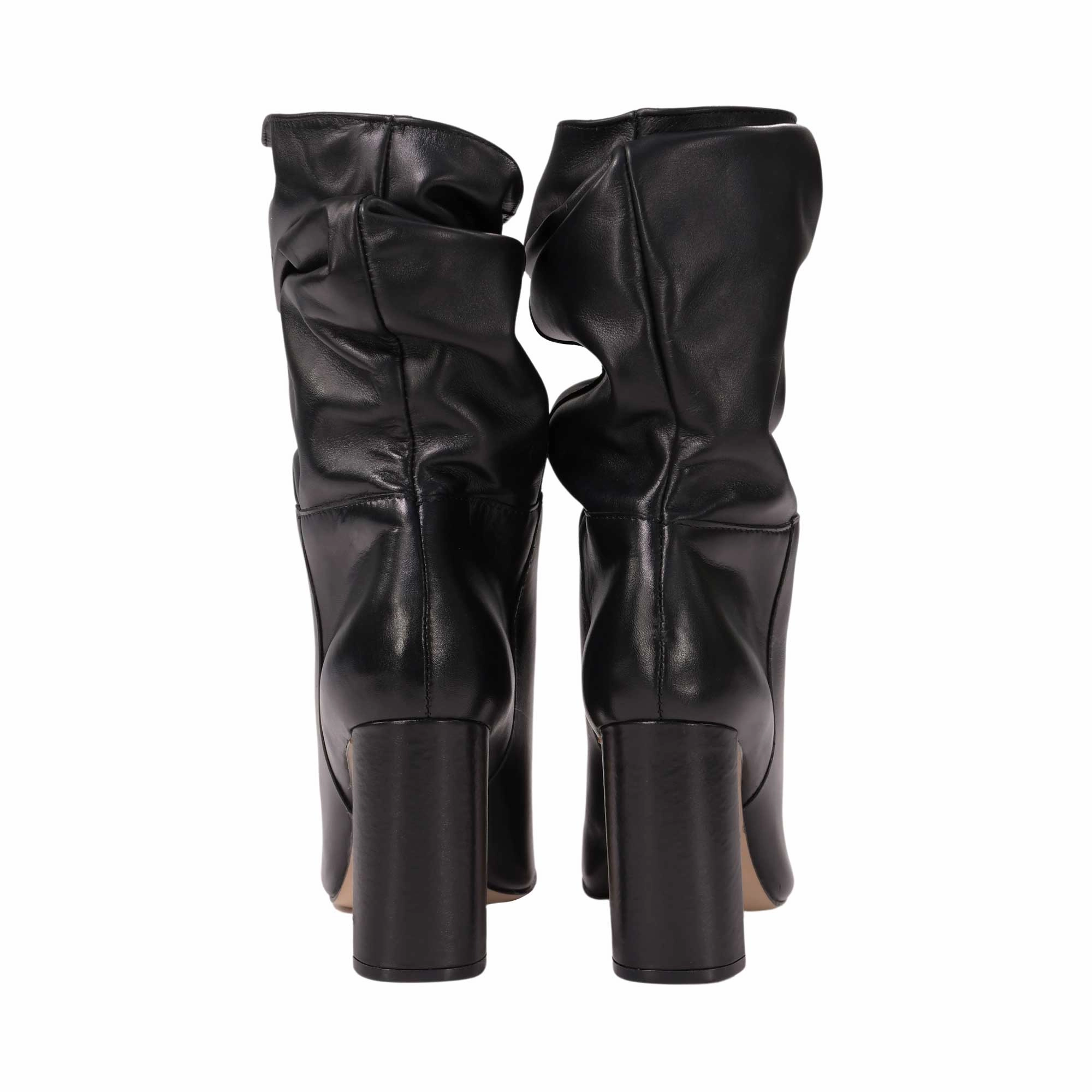 Schutz Women's Black Heel Mid-Calf Wrinkled Leather Boot European Python Boots