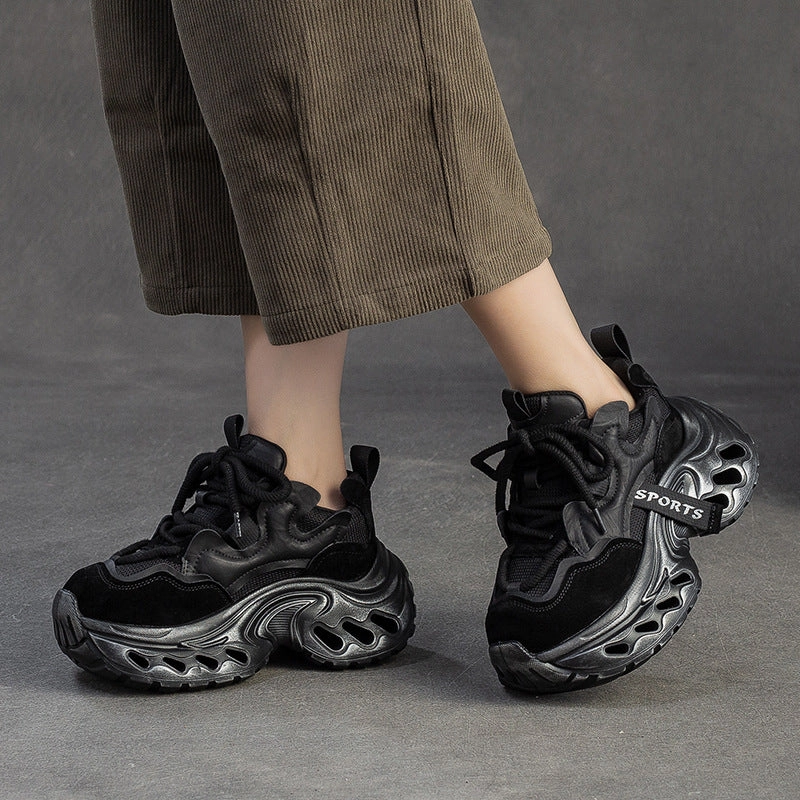 White Lacoste Sneakers Women's Vintage Leather Chunky Platform Sneakers