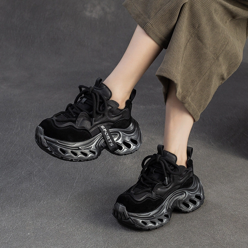 Comfy Slip On Sneakers Women's Vintage Leather Chunky Platform Sneakers