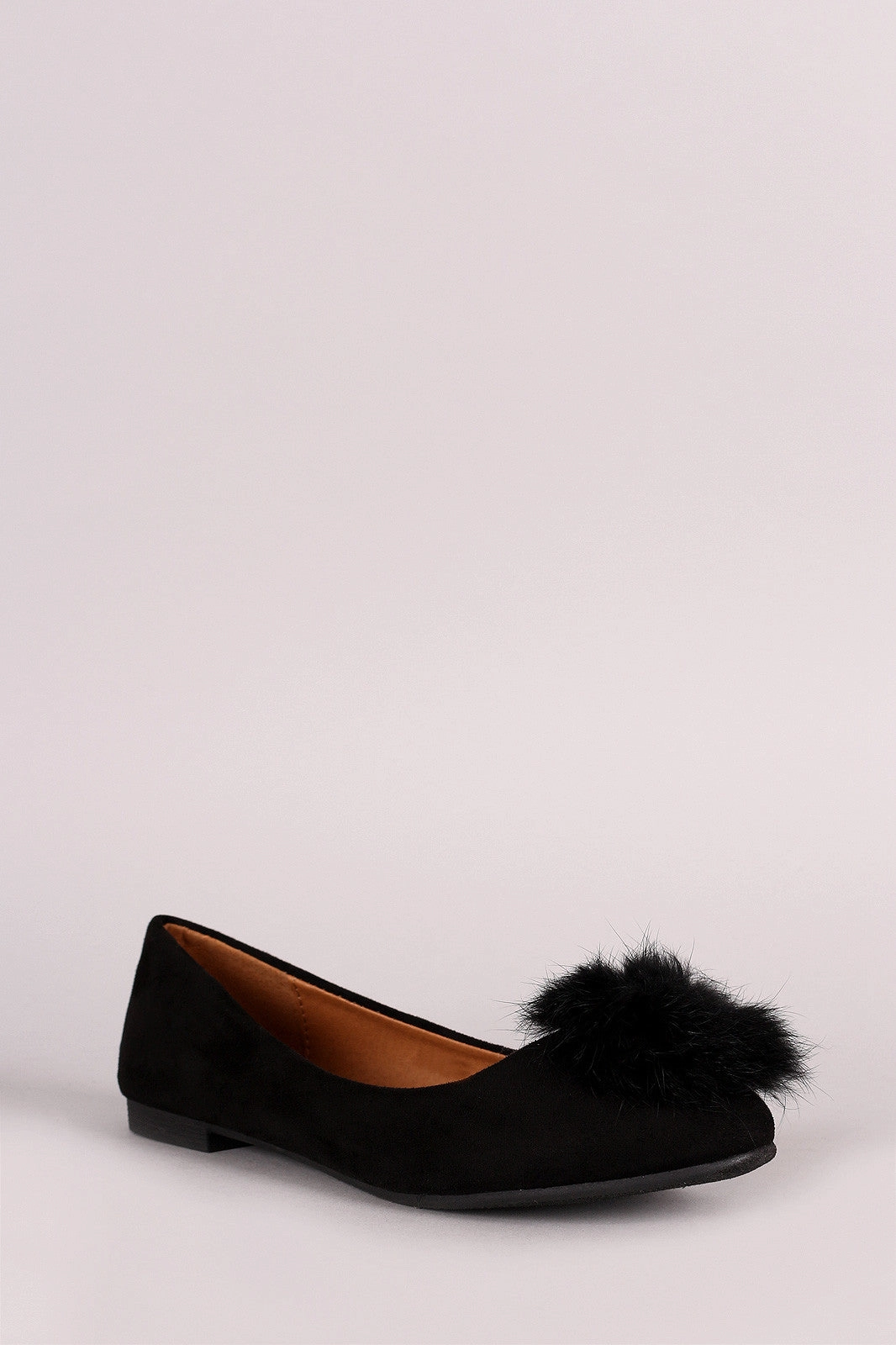 Vegan Suede Furry Pom Pom Ballet Flat Flat Goth Shoes