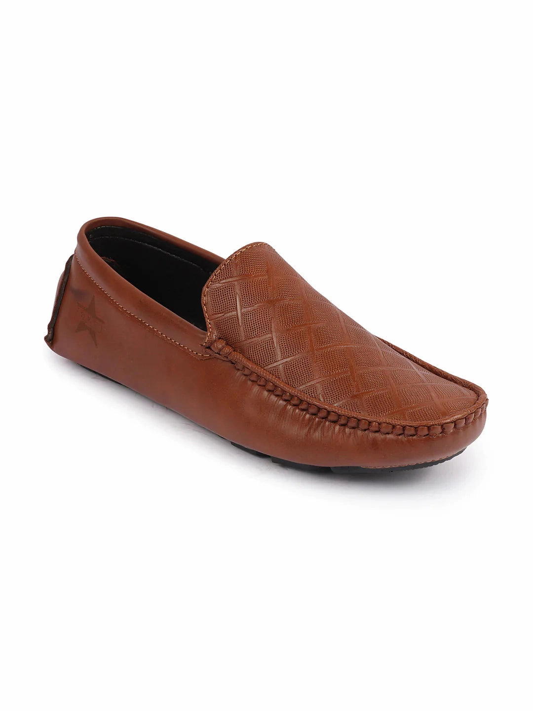 Men Tan Textured Design Casual Classic Slip On Driving Loafer and Moccasins Gravelle Low Leather Casual Shoes