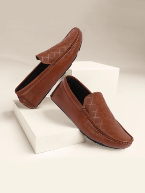 Casual Shoes Cloud 5 Men Tan Textured Design Casual Classic Slip On Driving Loafer and Moccasins